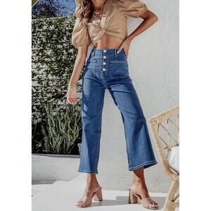 Sidefeel Wide Leg Short Jeans High Waisted Stretchy Elegant Sz 8 New Classic #B